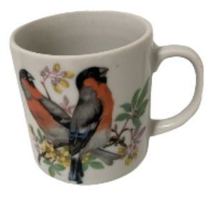 Vintage Songbirds on Branches Floral Flowers Porcelain Cup Mug 6 oz
